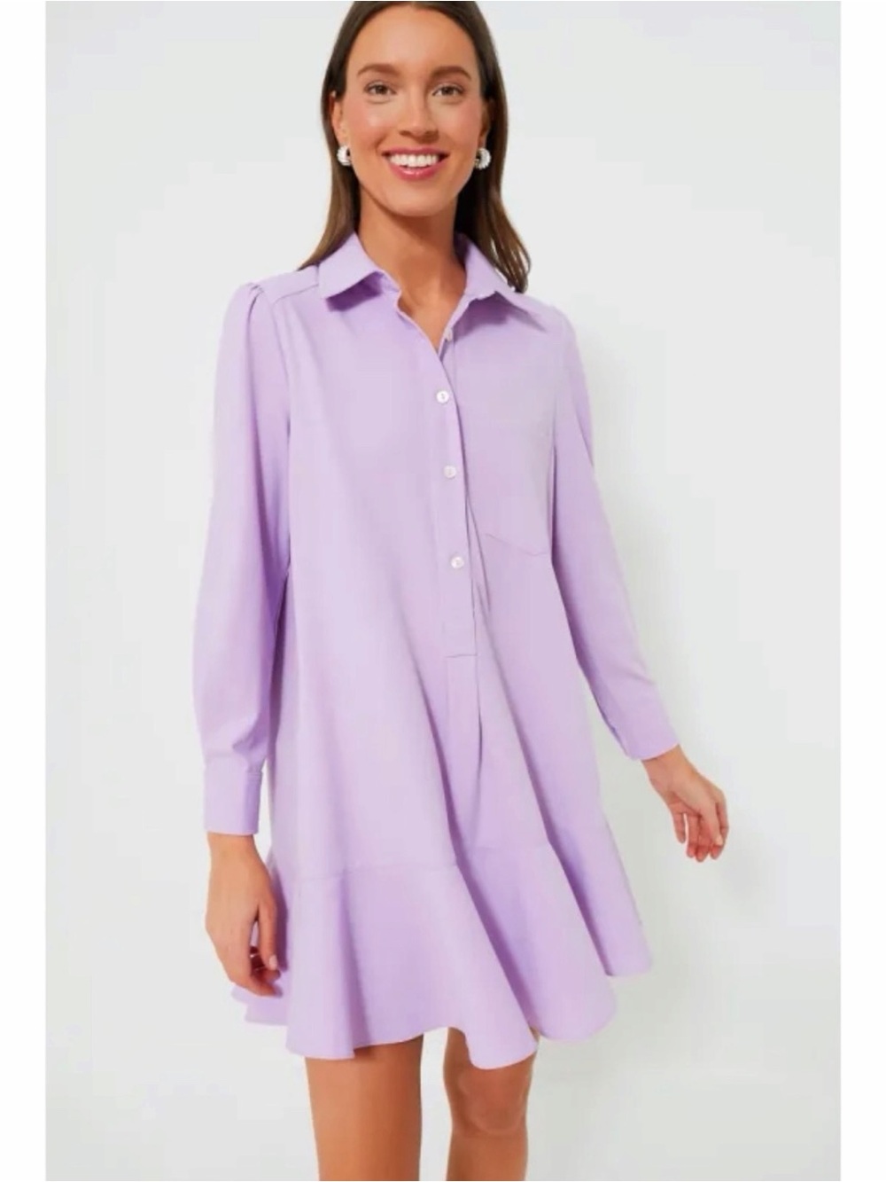 TUCKERNUCK Callahan Crepe Collared Shirt Dress Mini Lilac Purple